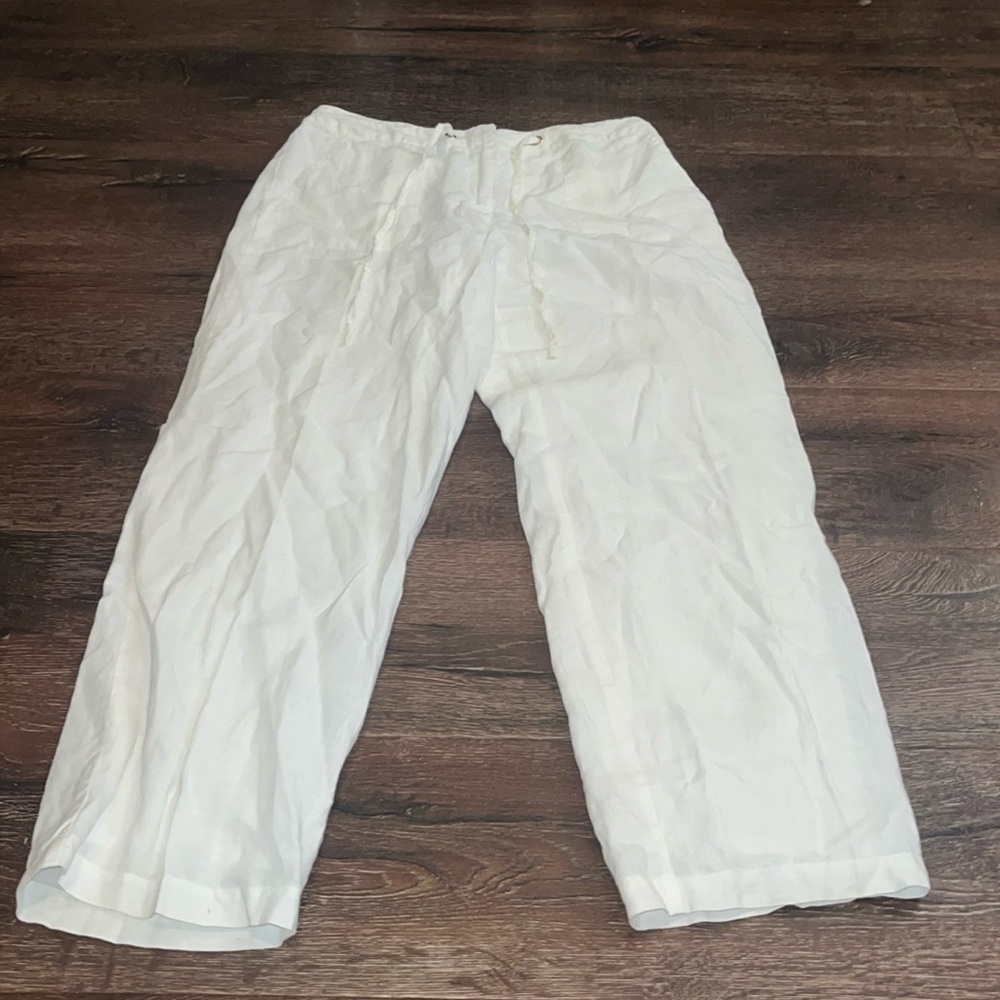 Charter Club Luxury Women's White 100% Linen Pocketed Pants EUC Med